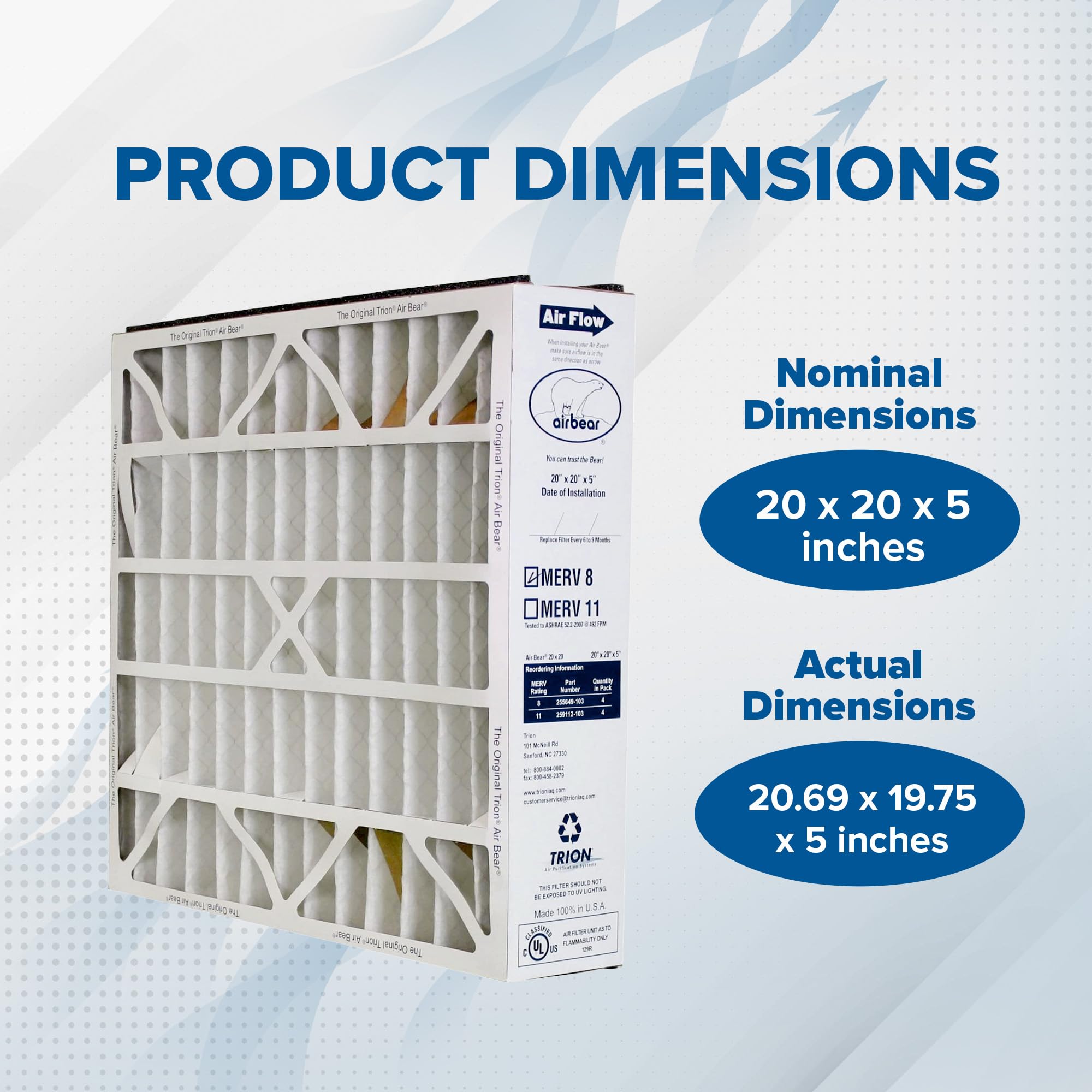 Trion Air Bear MERV 8 Furnace Filters (4 Pack) - Replacement